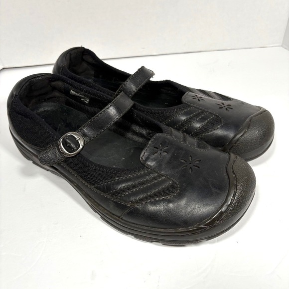Keen Shoes - KEEN Paradise Mary Jane Shoes Black Leather Flower Cutout Strap Buckle Women 10